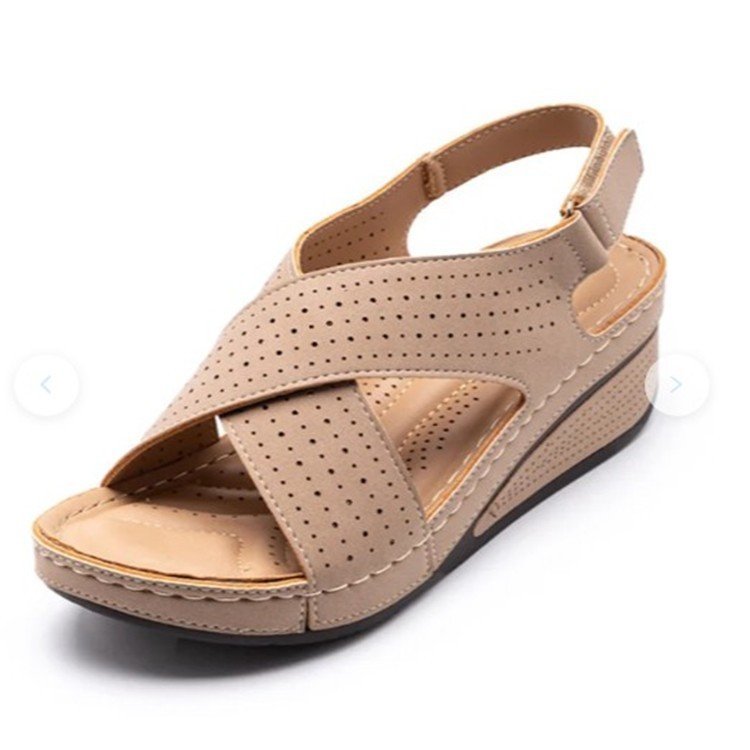 Wedge Heel Stitching Breathable Velcro Hollow Mother Shoes