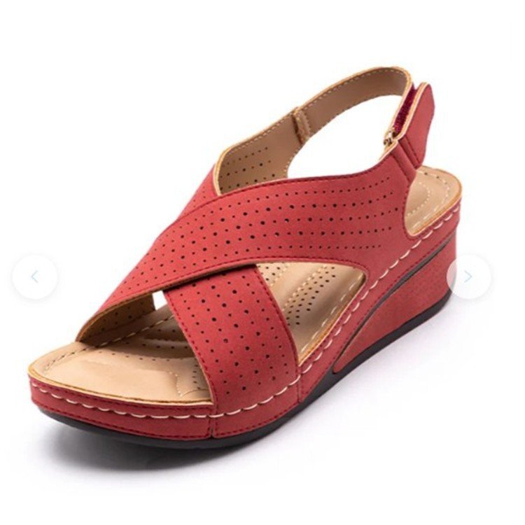Wedge Heel Stitching Breathable Velcro Hollow Mother Shoes