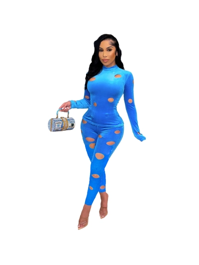 Winter Fashion Piercing Solid Color Velvet Two Piece Set 02