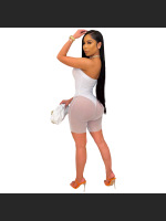 Women's Fashion Off-shoulder Tube Top Mesh Fake Two-piece Jumpsuit