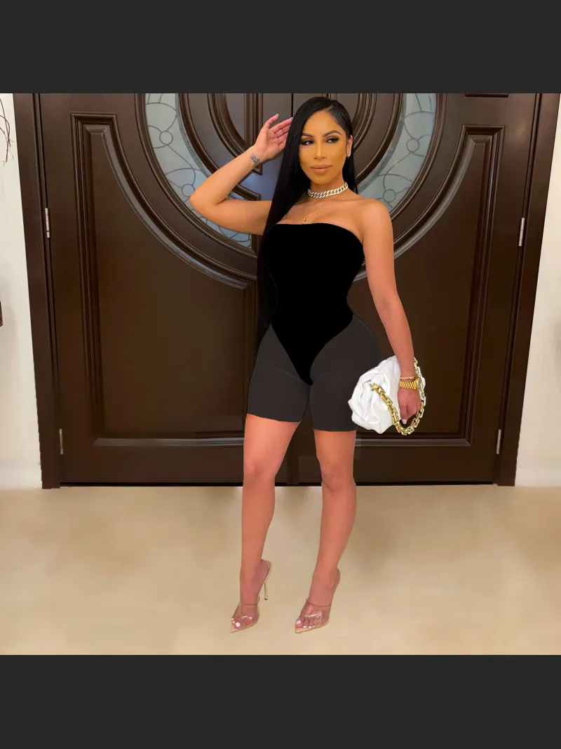 Women's Fashion Off-shoulder Tube Top Mesh Fake Two-piece Jumpsuit