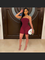 Women's Fashion Off-shoulder Tube Top Mesh Fake Two-piece Jumpsuit