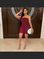 Women's Fashion Off-shoulder Tube Top Mesh Fake Two-piece Jumpsuit