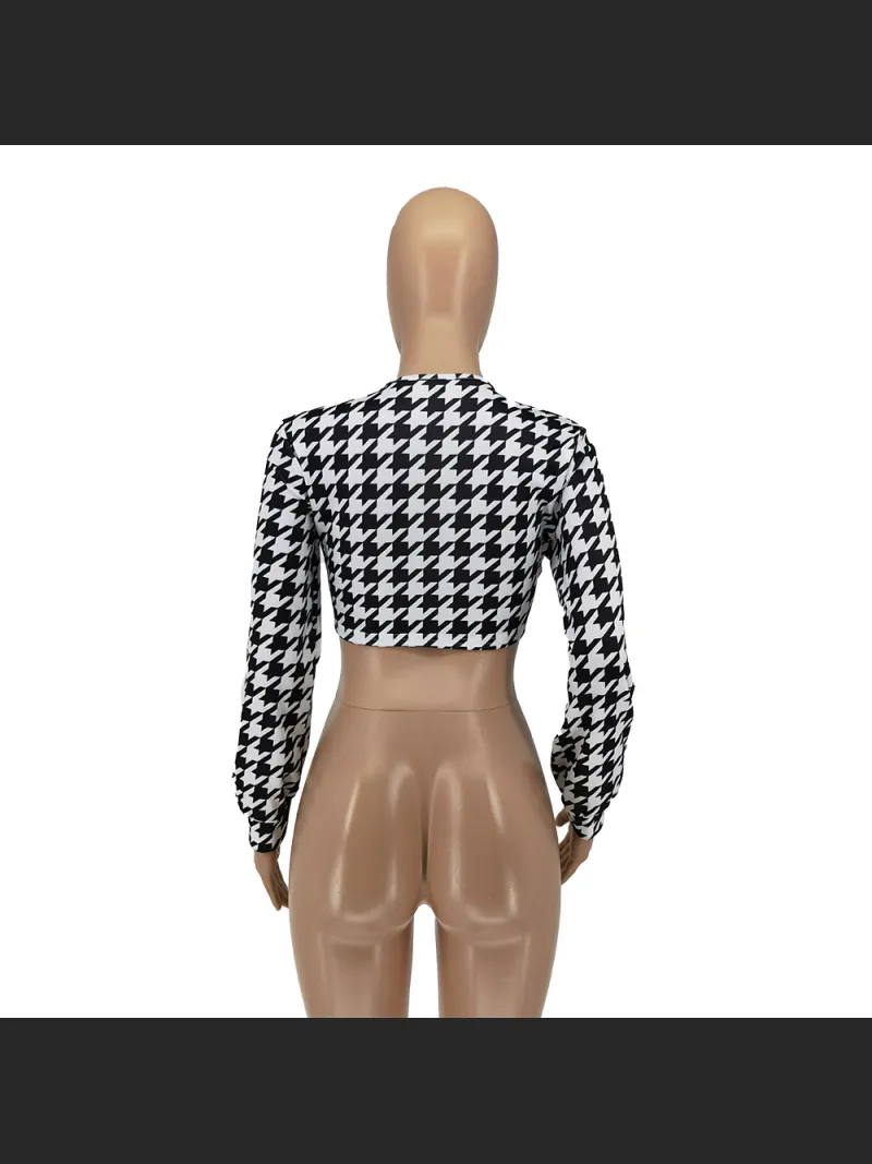 Fashionable Thousand Bird Grid Printed Strap Shirt Top