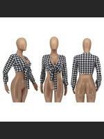 Fashionable Thousand Bird Grid Printed Strap Shirt Top