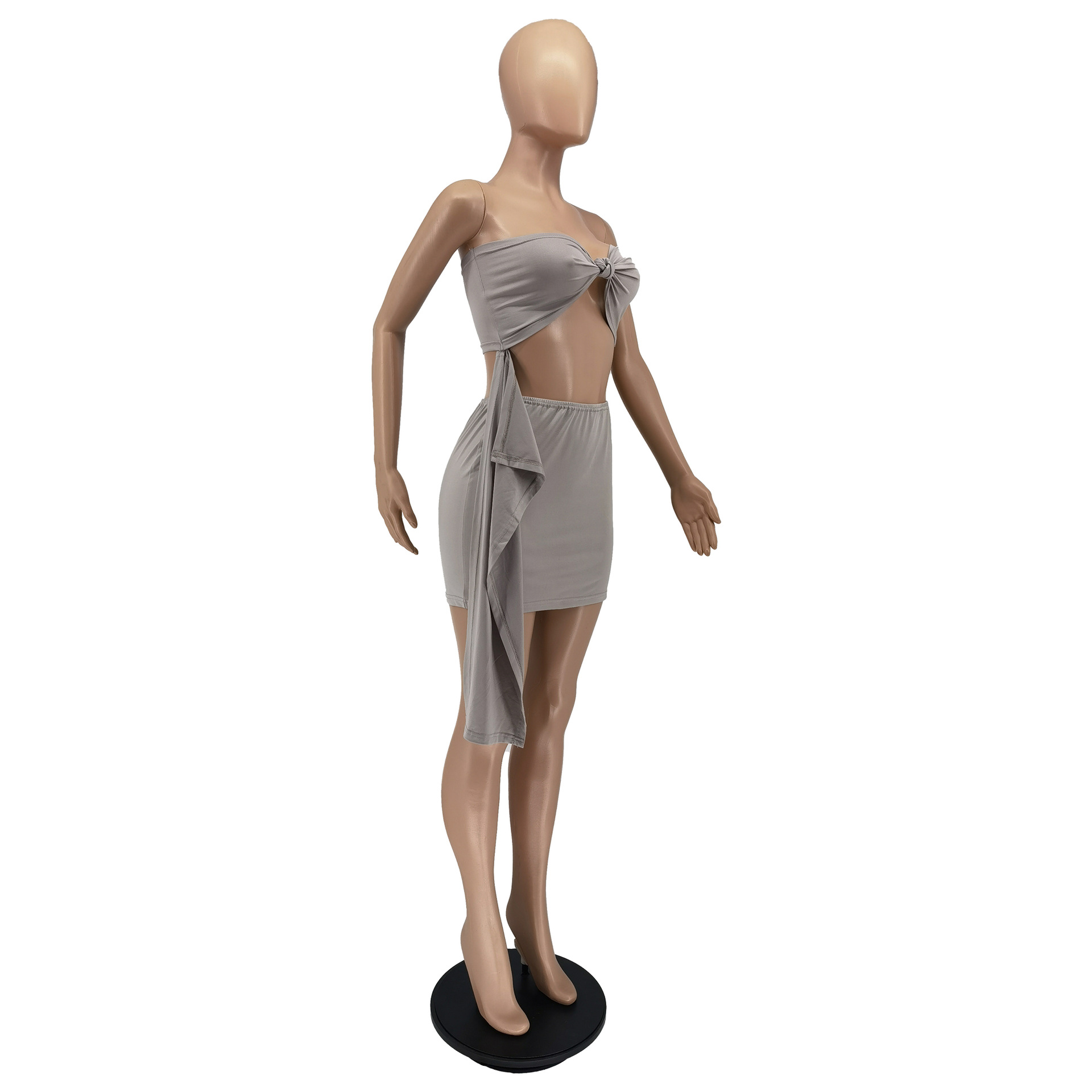 Summer Casual Ribbon Solid Color Strapless Two-Piece Set