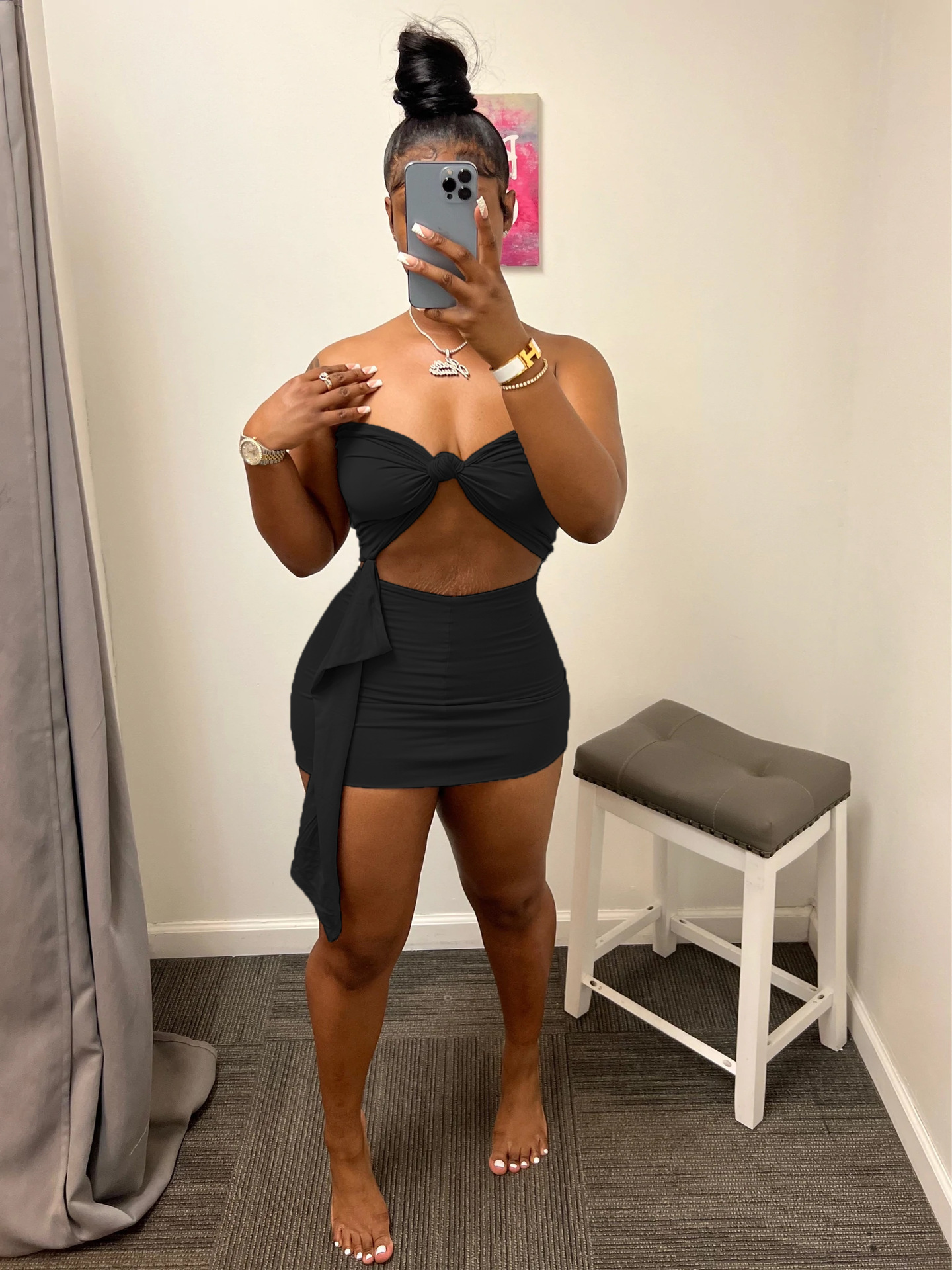 Summer Casual Ribbon Solid Color Strapless Two-Piece Set