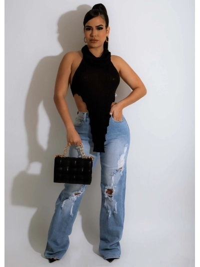 Summer Fashion Hanging Neck Irregular Cotton Top 01