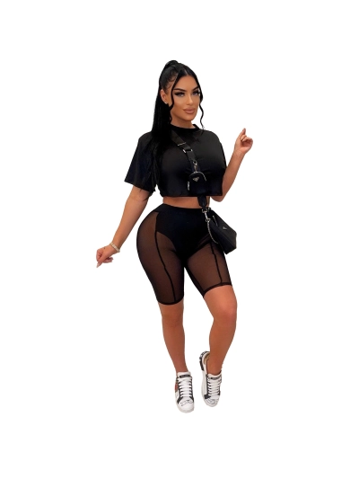 Summer fashion mesh pants solid color two-piece set 01