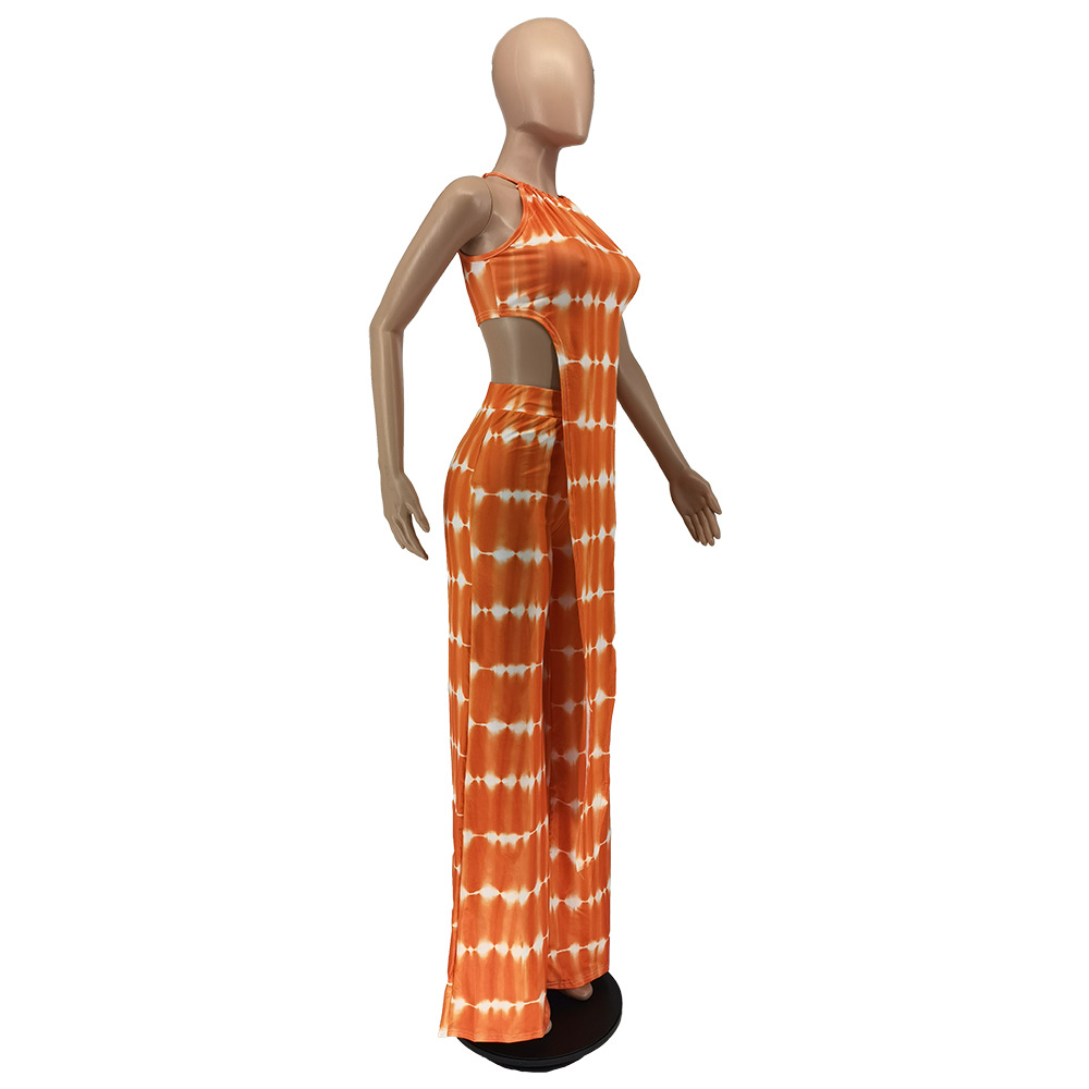 Summer Tie Dye Printed Lace Up Two-Piece Set