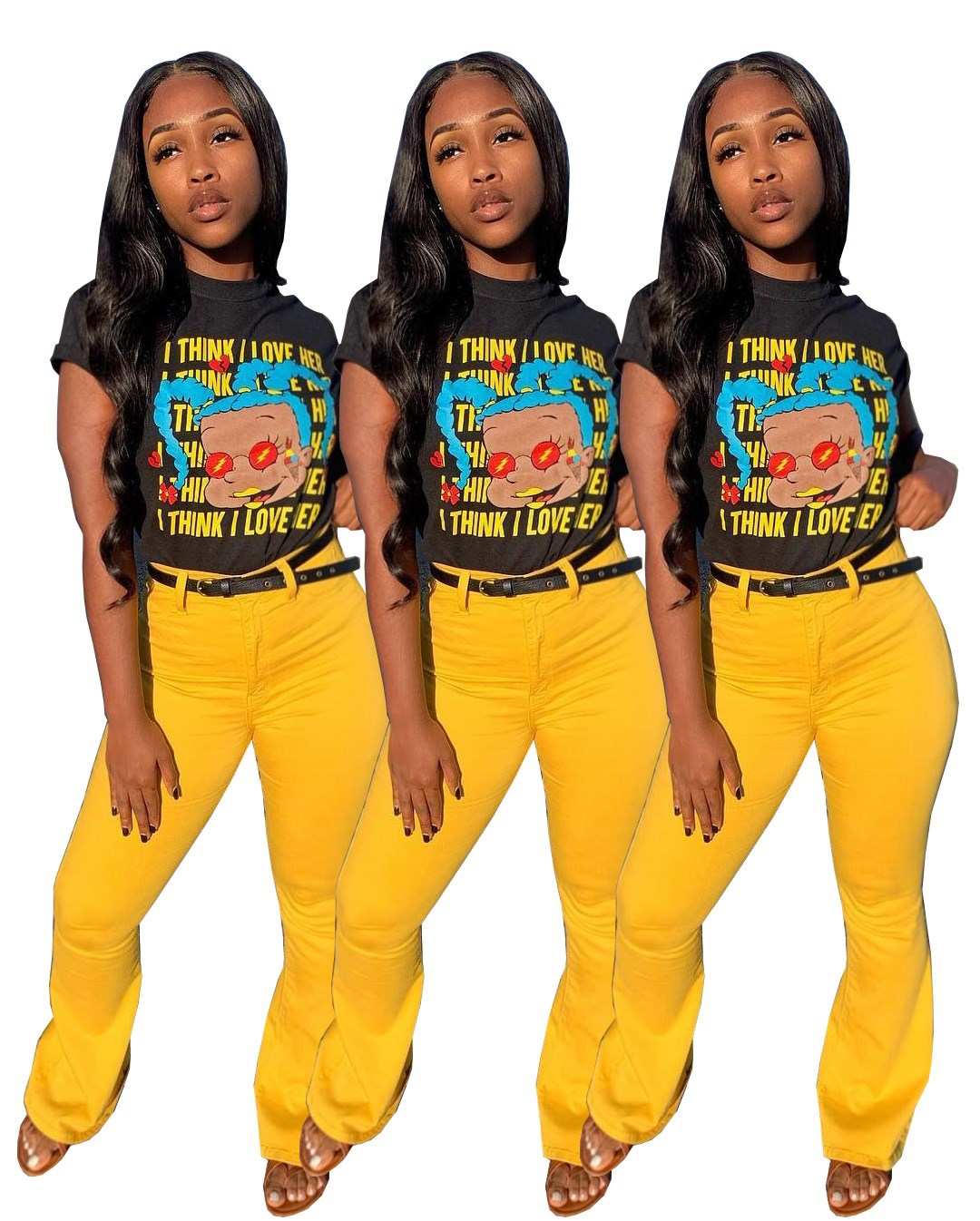 Women'S Digital Printed Cartoon Letter Casual T-Shirt