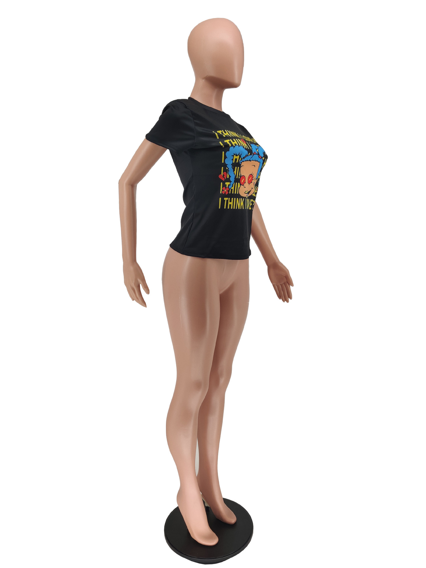 Women'S Digital Printed Cartoon Letter Casual T-Shirt