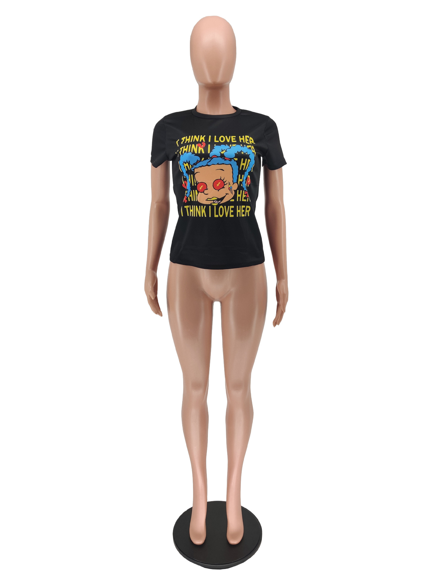 Women'S Digital Printed Cartoon Letter Casual T-Shirt