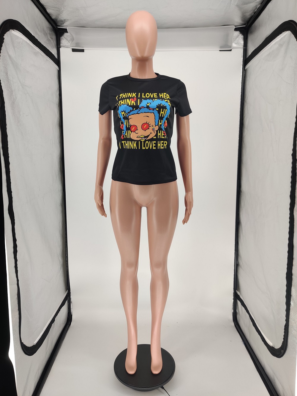 Women'S Digital Printed Cartoon Letter Casual T-Shirt