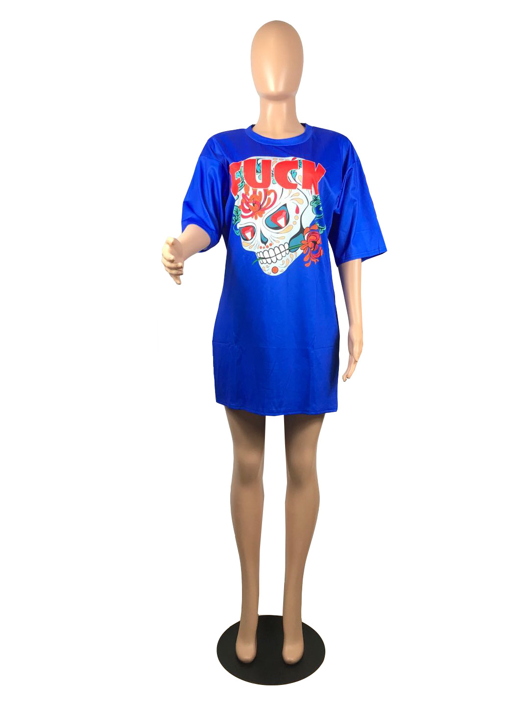 Women's Summer Fashion Skull Print Long T-shirt