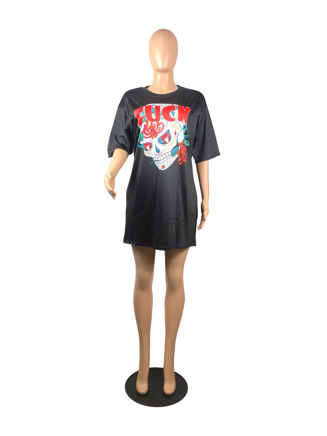 Women's Summer Fashion Skull Print Long T-shirt