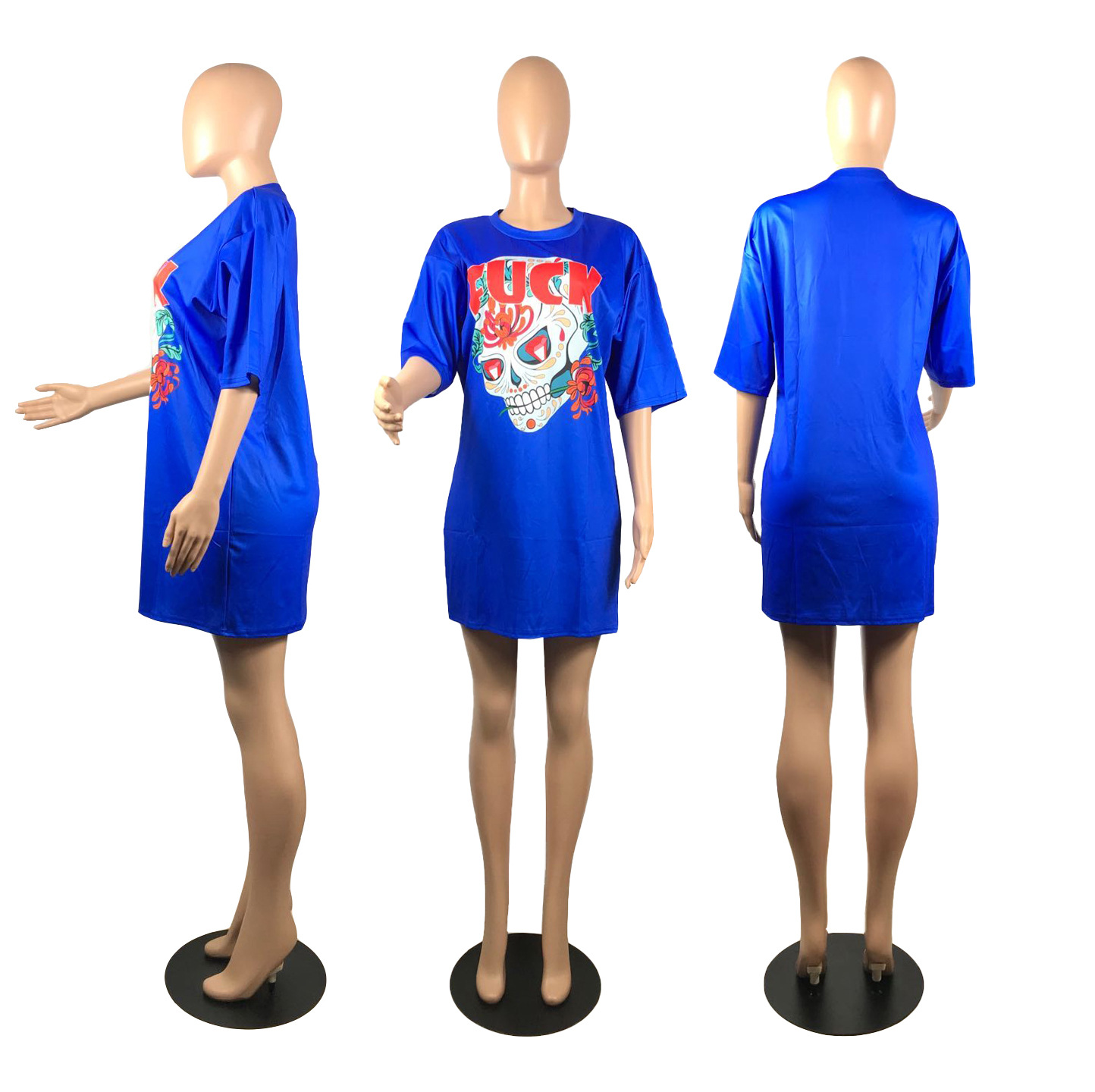 Women's Summer Fashion Skull Print Long T-shirt