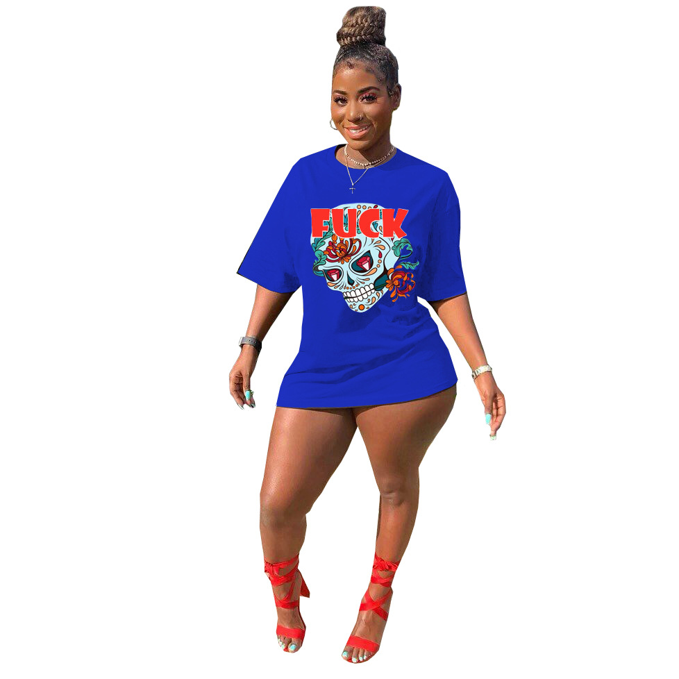 Women's Summer Fashion Skull Print Long T-shirt