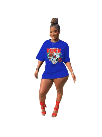 Women's Summer Fashion Skull Print Long T-shirt 01