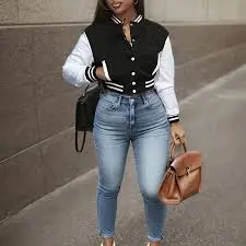 Autumn And Winter Spliced Lamb Fleece Sleeve Baseball Jacket review Laura Bennett