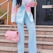 Fashionable Tie Dye Printed Button Suit Jacket review Emily Parker