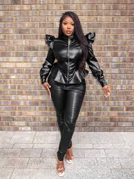 Casual Ruffle Edge Slim Fit Zipper Leather Jacket review Emily Roberts