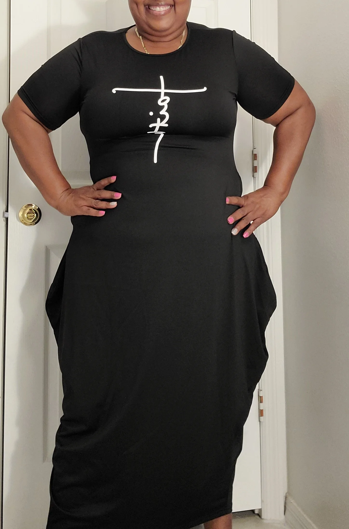 Solid Color Offset Letter Pocket Short Sleeved Jumpsuit Long Skirt review Jennifer Lee