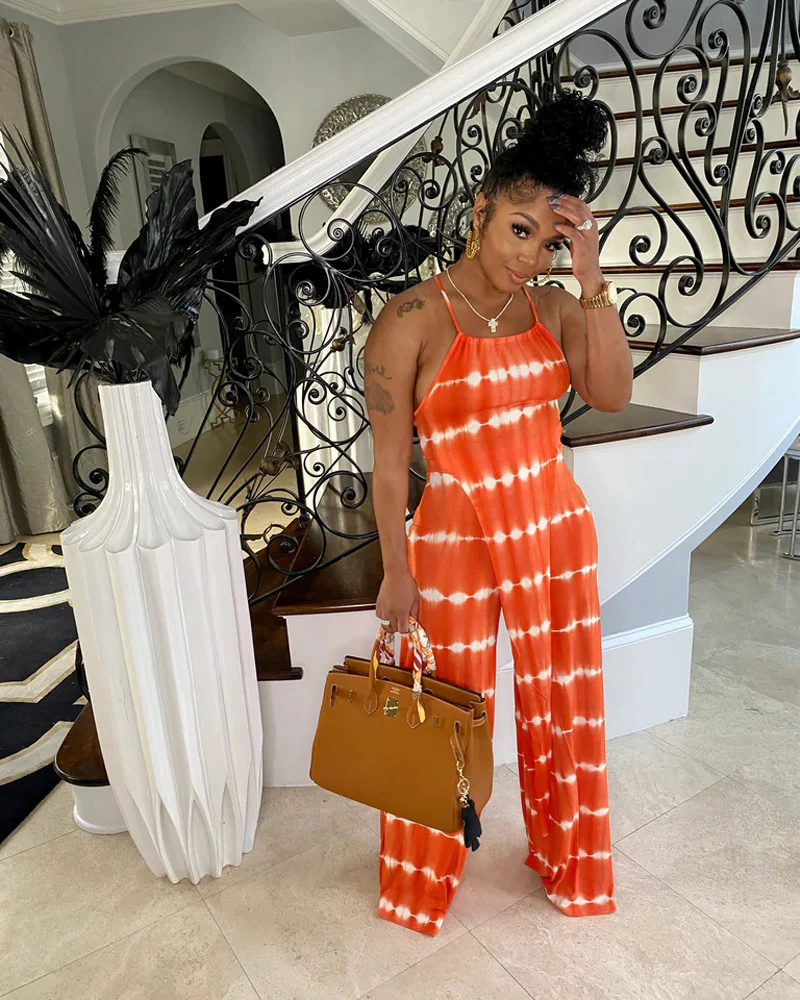 Summer Tie Dye Printed Lace Up Two-Piece Set review Harper Wilson