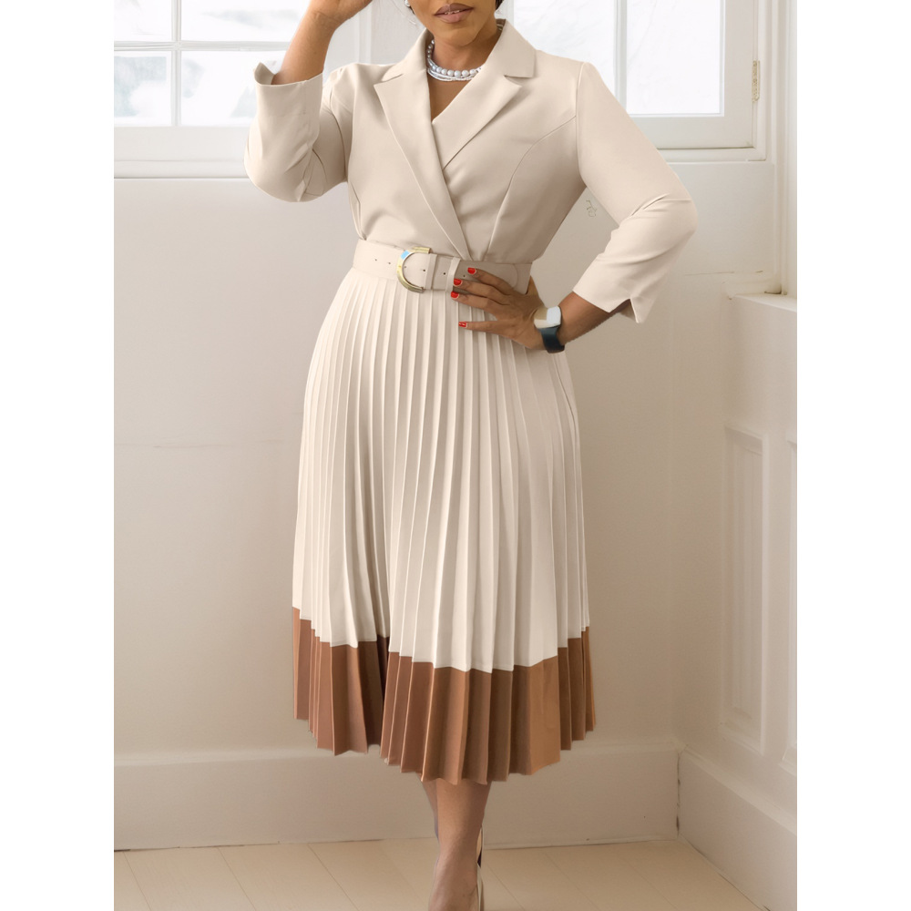 Autumn And Winter Suit Collar Fashionable OL Elegant Pleated Dress