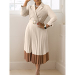 Autumn And Winter Suit Collar Fashionable OL Elegant Pleated Dress