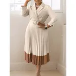 Autumn And Winter Suit Collar Fashionable OL Elegant Pleated Dress