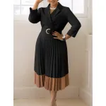Autumn And Winter Suit Collar Fashionable OL Elegant Pleated Dress