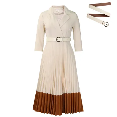 Autumn And Winter Suit Collar Fashionable OL Elegant Pleated Dress 02