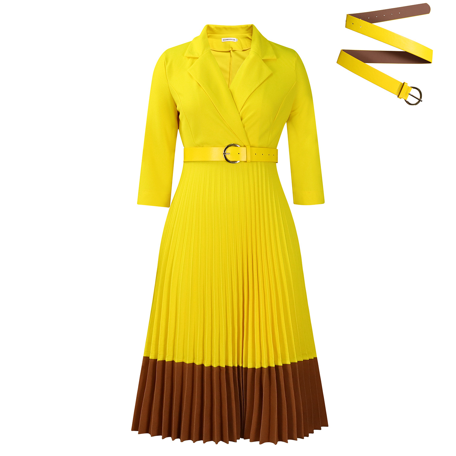 Autumn And Winter Suit Collar Fashionable OL Elegant Pleated Dress