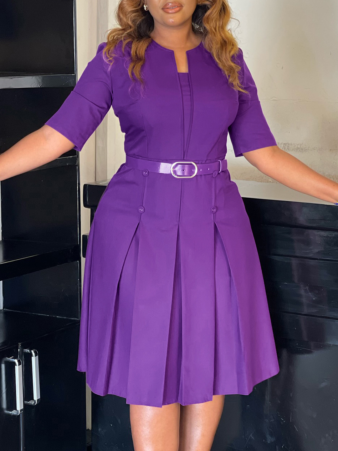 Autumn Fashion Temperament Solid Color Five-Quarter Sleeve Dresss