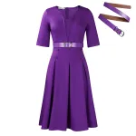 Autumn Fashion Temperament Solid Color Five-Quarter Sleeve Dresss