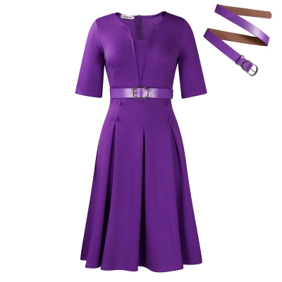 Autumn Fashion Temperament Solid Color Five-Quarter Sleeve Dresss 02