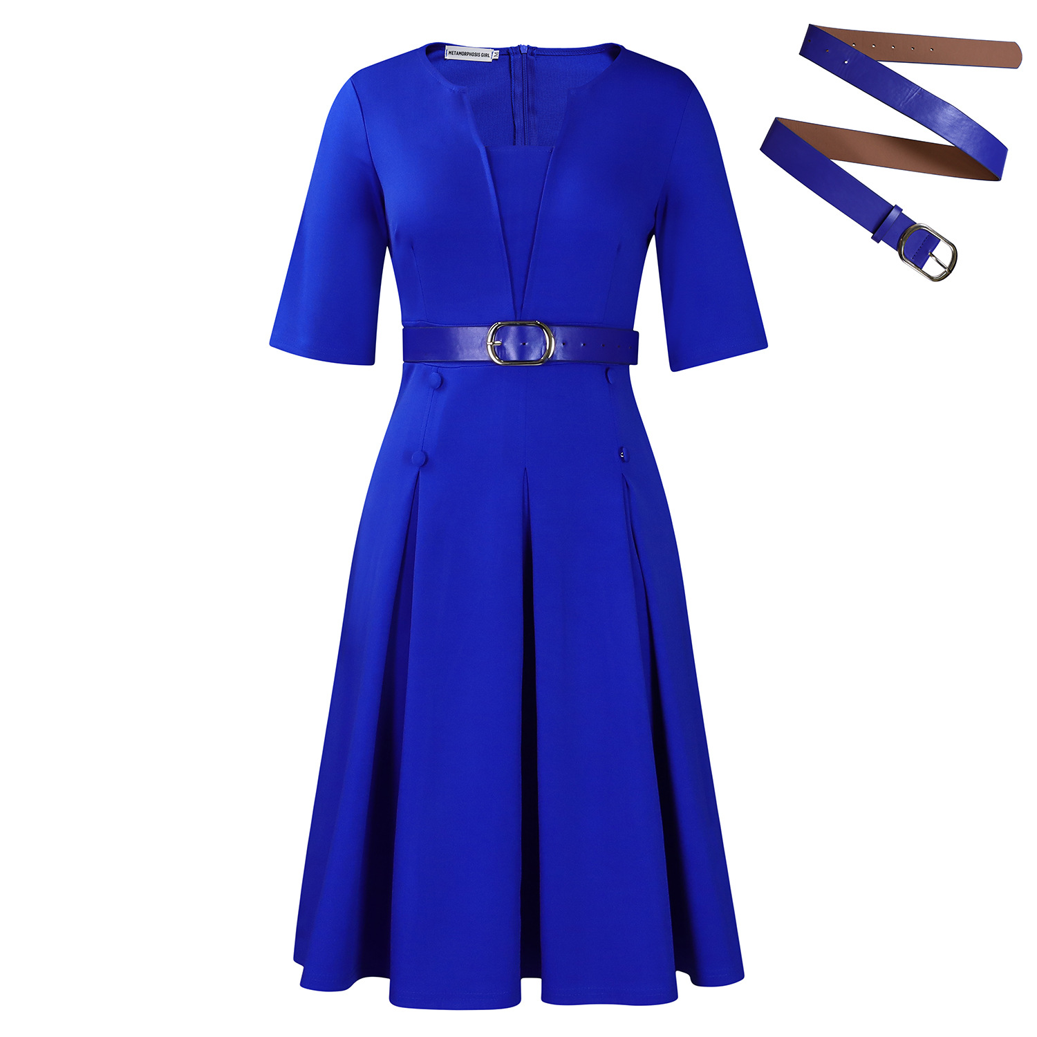 Autumn Fashion Temperament Solid Color Five-Quarter Sleeve Dresss