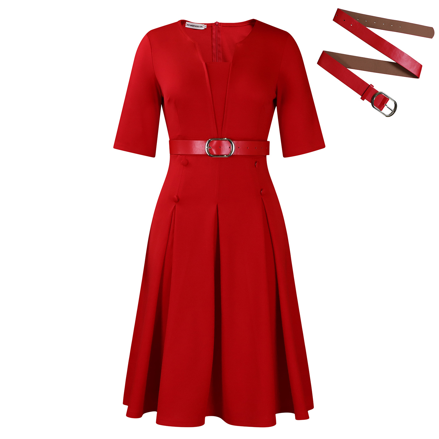 Autumn Fashion Temperament Solid Color Five-Quarter Sleeve Dresss