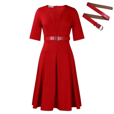 Autumn Fashion Temperament Solid Color Five-Quarter Sleeve Dresss 01