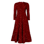 Round Neck Long Sleeve Solid Color Sequin Midi Dress