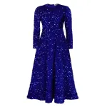 Round Neck Long Sleeve Solid Color Sequin Midi Dress