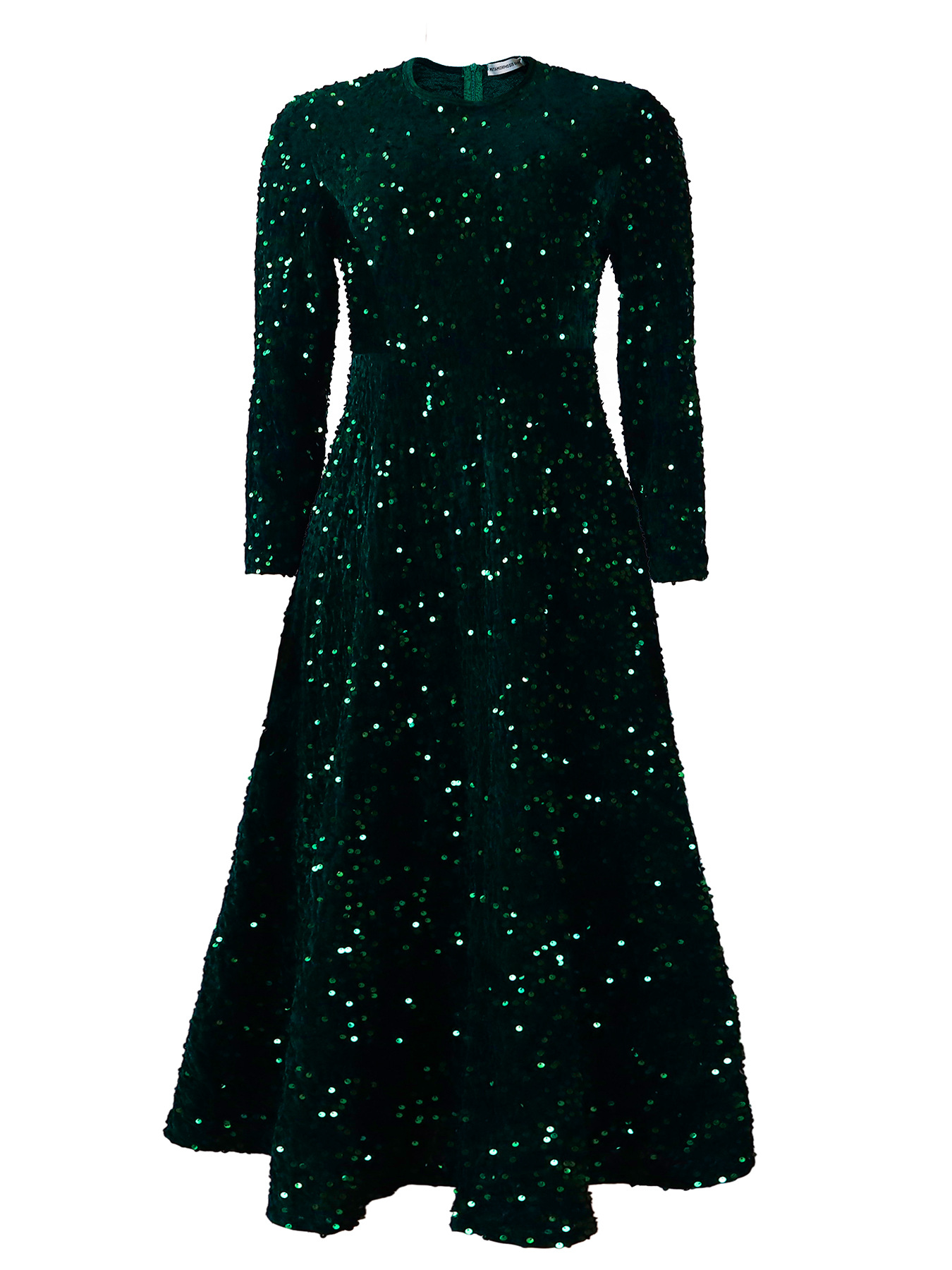 Round Neck Long Sleeve Solid Color Sequin Midi Dress