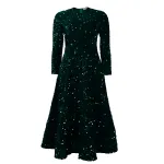Round Neck Long Sleeve Solid Color Sequin Midi Dress