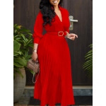 Spring New Solid Color Large Size Belt Dress