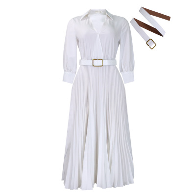 Spring New Solid Color Large Size Belt Dress 01