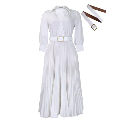 Spring New Solid Color Large Size Belt Dress 01
