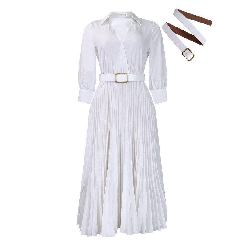 Spring New Solid Color Large Size Belt Dress