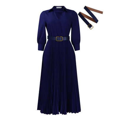 Spring New Solid Color Large Size Belt Dress 02