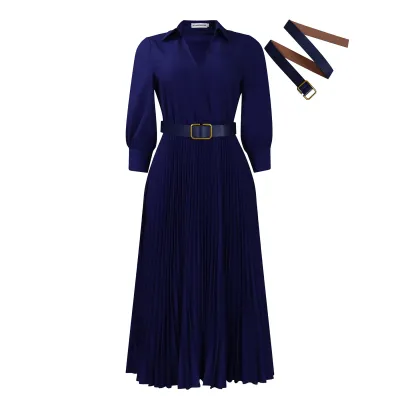 Spring New Solid Color Large Size Belt Dress 02